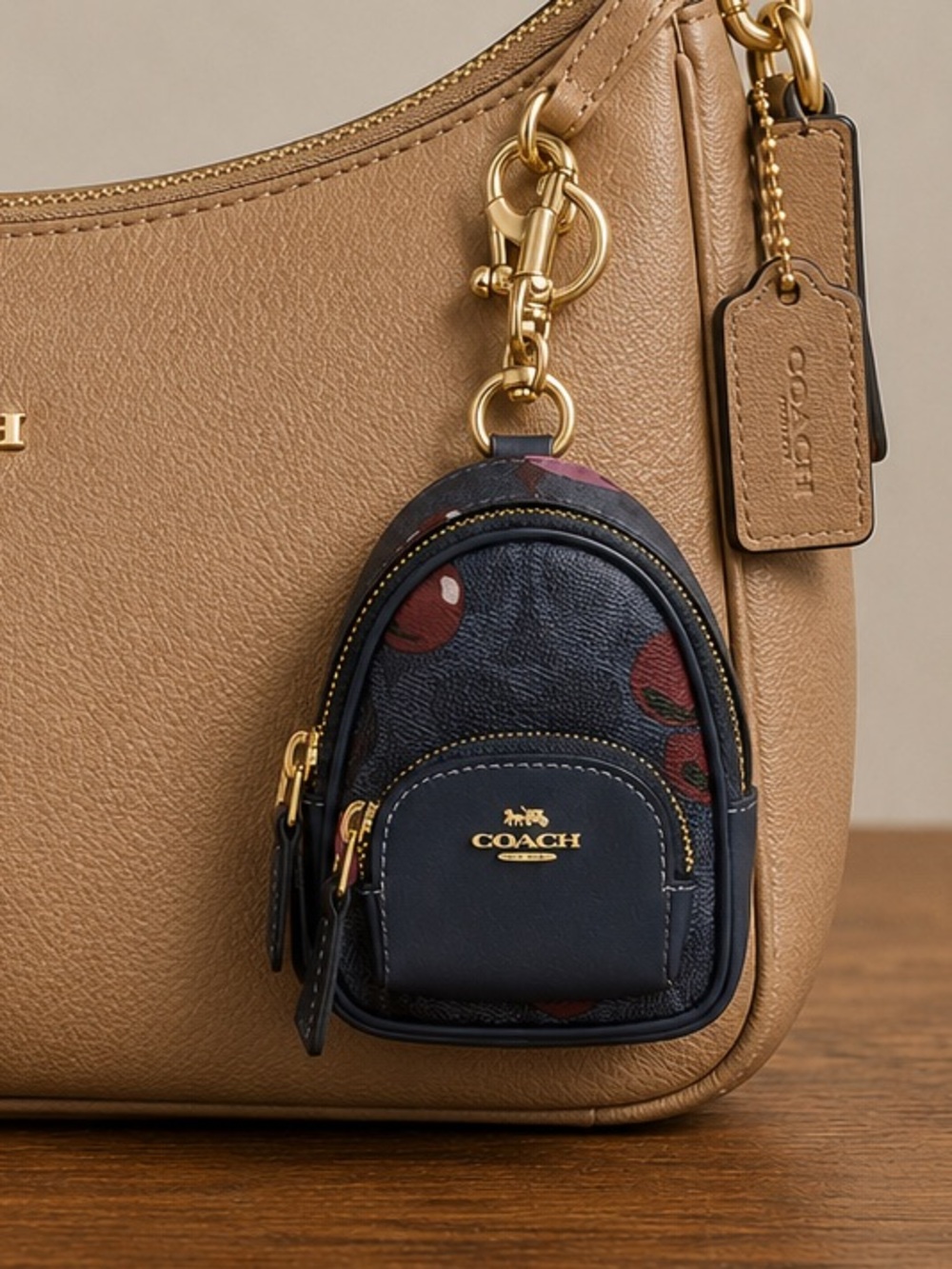 Coach Mini Backpack Charm – Cherry Print NWOT
